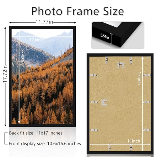 11x17 Black Picture Frame for Wall Mount Display with Shatterproof Cover
