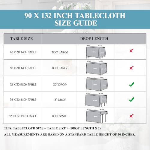2 Pack White Rectangular Tablecloth 90 x 132 Inch Polyester Table Cover