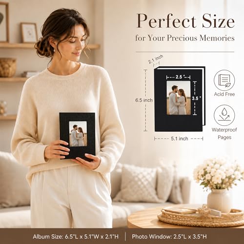 Small Linen Photo Album for 4x6 Photos, Holds 100 Pictures, Black