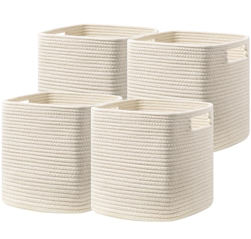 Cotton Rope Storage Cubes 4-Pack Woven Baskets for Shelves