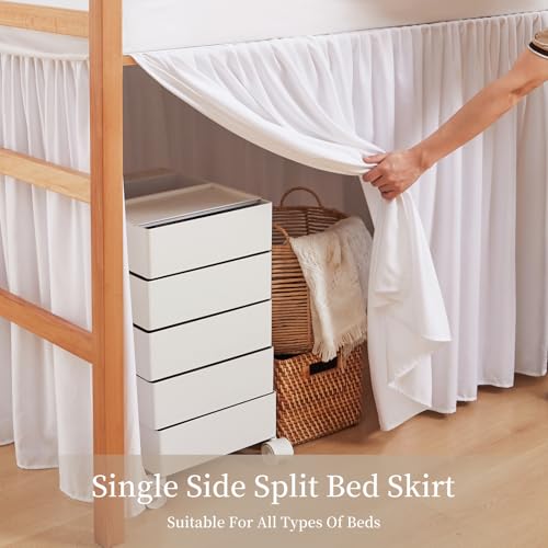 Twin XL Dorm Bed Skirt with 32 Inch Drop - Extra Long Dust Ruffle (White)