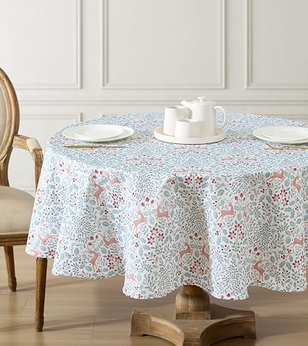 Laura Ashley Easy Care Polyester Tablecloth 70" Round Reindeer Prance