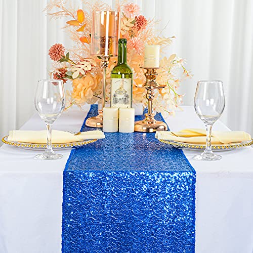 ShinyBeauty Blue Sequin Tassel Table Runner 12x108 In – Festive Christmas Decor