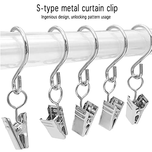 12 Pack Silver Metal Curtain Clips with S Hooks for Lights & Decorations