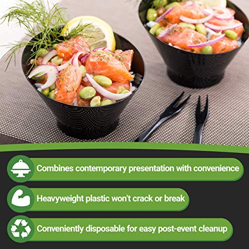 Restaurantware 7 Ounce Plastic Serving Bowls 100 Round Incline Bowls - Disposable Sturdy Black Plastic Round Bowls Unique Design For Soups Appetizers Or Desserts