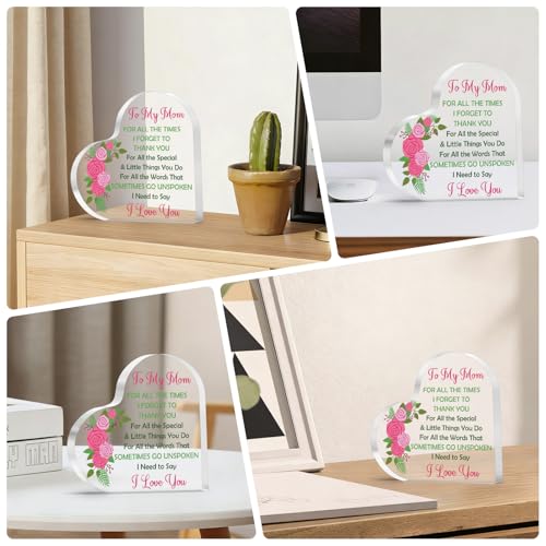 I Love You Gifts for Mom - Heart Shaped Acrylic Plaque from Daughter & Son