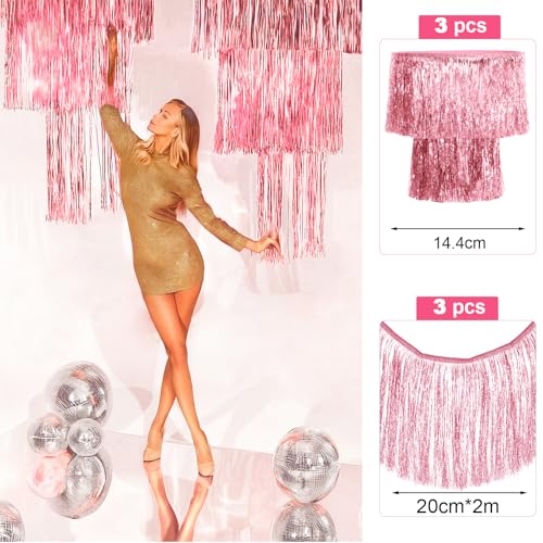 Pink Foil Fringe Tinsel Chandelier & Banner Party Decoration Set (6 Pack)