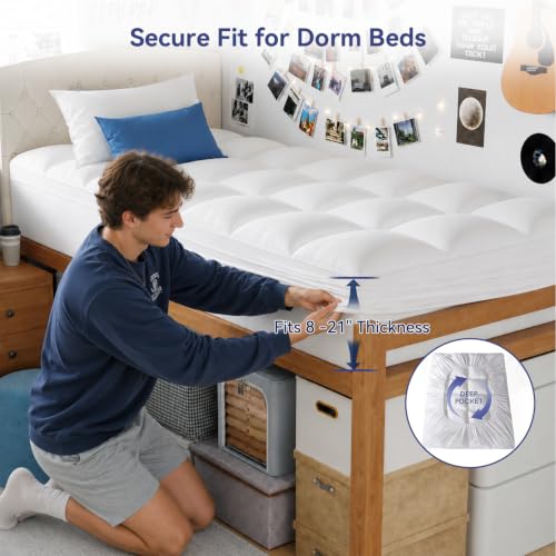 ELEMUSE Twin XL Mattress Topper - Thick Pillow Top Bed Pad for College Dorm