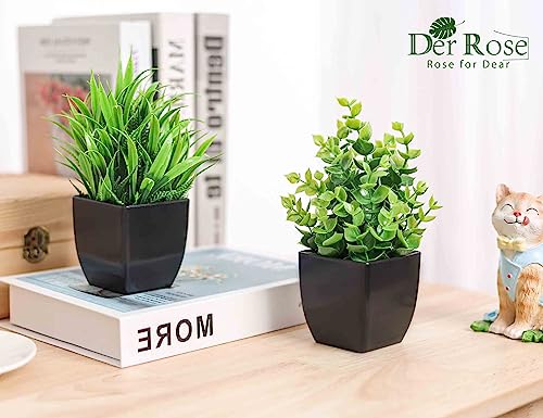 2 Pack Small Artificial Plants with Black Pots for Modern Home Decor