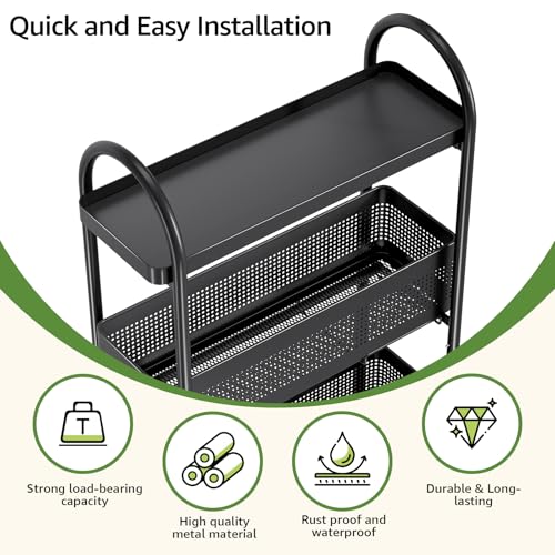 5-Tier Slim Rolling Storage Cart with Pull-Out Baskets and Lockable Wheels