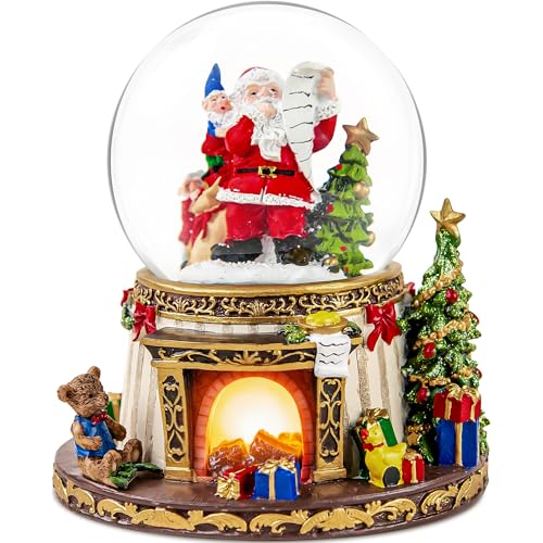 Santa Claus Musical Snow Globe with Automatic Snowfall & LED Flame