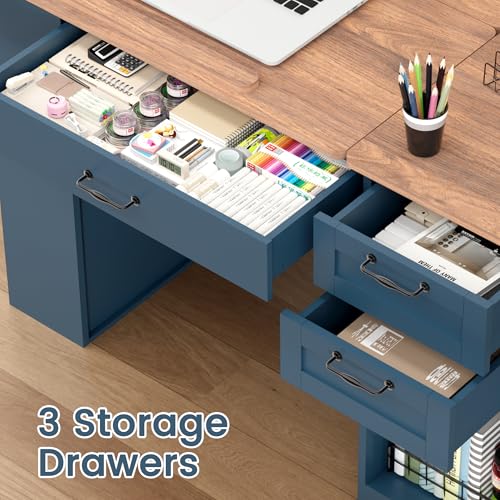 Adjustable Drafting Table with Storage Drawers and Shelves - Blue Art Desk