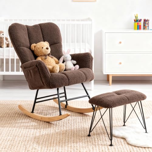Teddy Sherpa Rocking Chair with Ottoman, Padded Nursery Glider