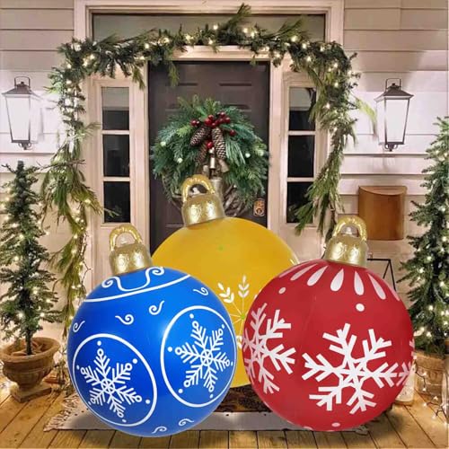 3 Pcs 24 Inch Christmas Giant Inflatable Ornaments Balls Outdoor, PVC
