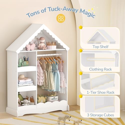 Kids Dress Up Storage Wardrobe with Full-Length Mirror and LED Light