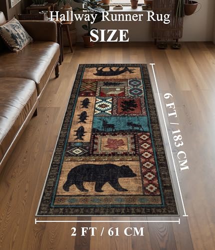 2x6 Rustic Bear Cabin Hallway Runner Rug - Washable Non-Slip Entryway Mat