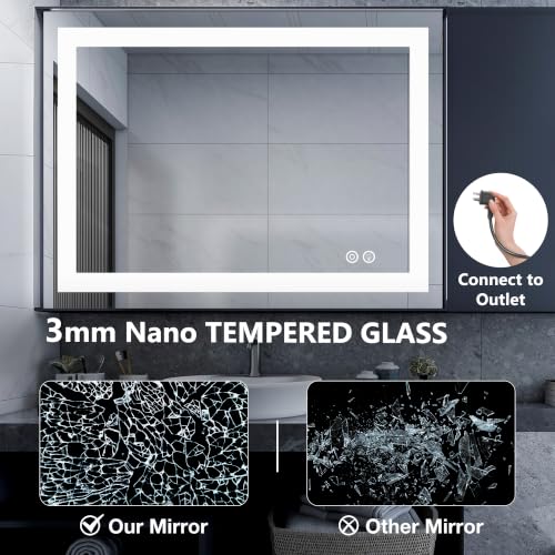 24x36 Inch LED Bathroom Vanity Mirror with Anti-Fog and Dimmable Lights