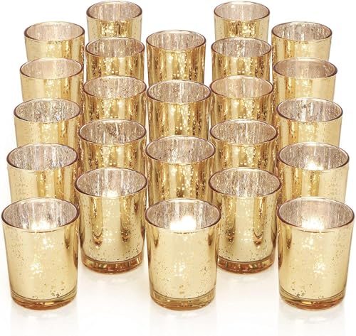 Gold Mercury Glass Votive Candle Holders - 24 Pack for Weddings & Parties