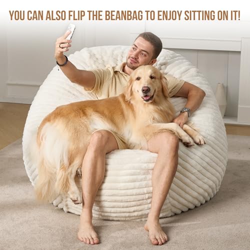 Oversized 6ft Memory Foam Bean Bag Chair with Washable Fluffy Cover