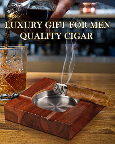 Square Wooden Cigar Ashtray with Stainless Steel Liner for Indoor and Outdoor