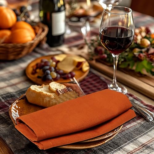 100% Cotton Cloth Dinner Napkins - 17x17 Inch Pumpkin Spice, Set of 12