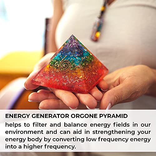 Seven Chakra Gemstone Orgonite Pyramid for Energy Healing and Meditation