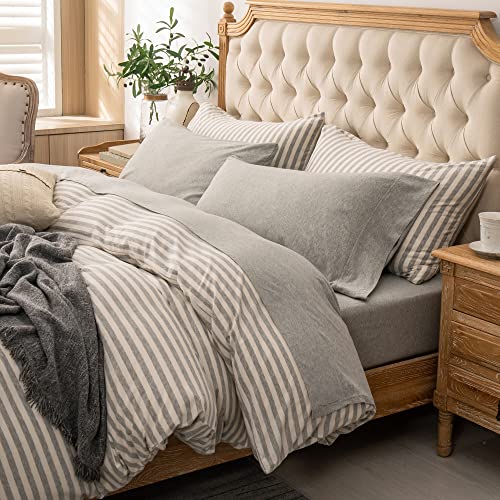 Jersey Knit Flat Sheet, Full Size, 100% Cotton, Heather Light Grey