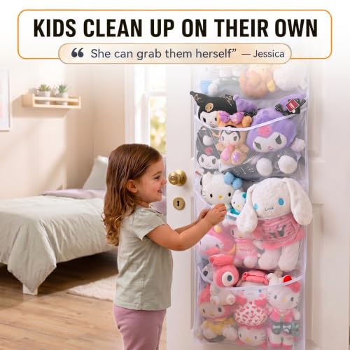 Stuffed Animal Storage Over Door Organizer with Mesh Pockets