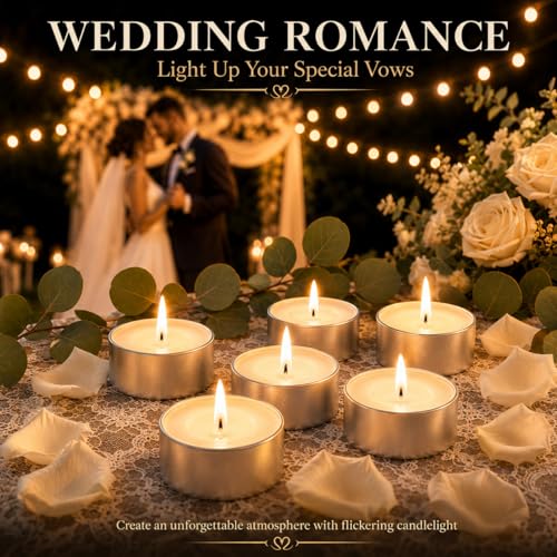 Unscented White Tea Light Candles - 25 Pack Smokeless Tealights in Aluminum Cups
