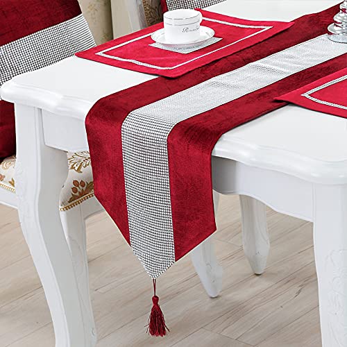 Red Sequin Rhinestone Table Runner 13x72 Inches with Tassels for Weddings & Holidays