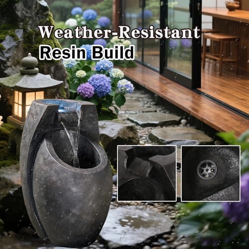 21.5-inch 2-Tier Cascading Water Fountain with LED Lights for Garden Patio