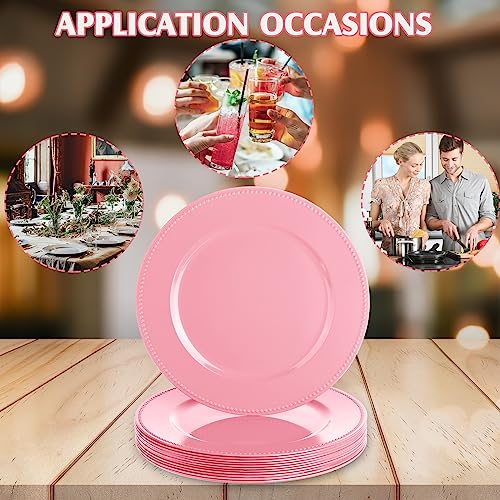 Gerrii Pink Beaded Charger Plates 13-inch Set of 12 for Table Decor