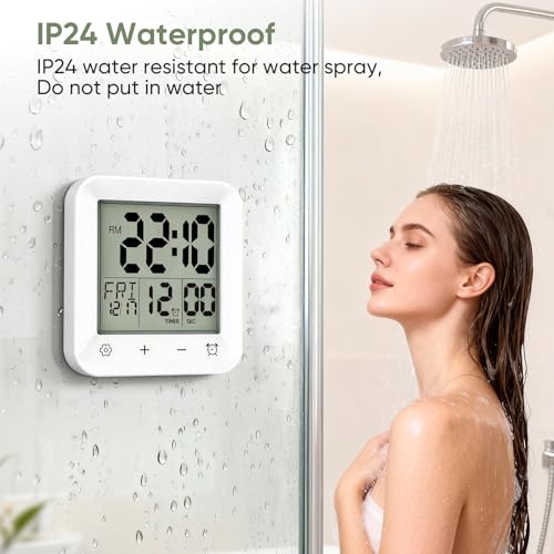 Waterproof Digital Bathroom Clock with Countdown Timer and Temperature