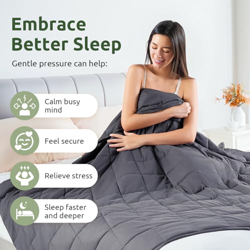 Cooling Weighted Blanket for Adults - Queen Size 60"x80" 20 lbs, Soft Cotton, Breathable, Washable, Dark Grey