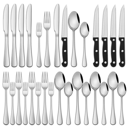 24-Piece Stainless Steel Silverware Set with Steak Knives for 4 People