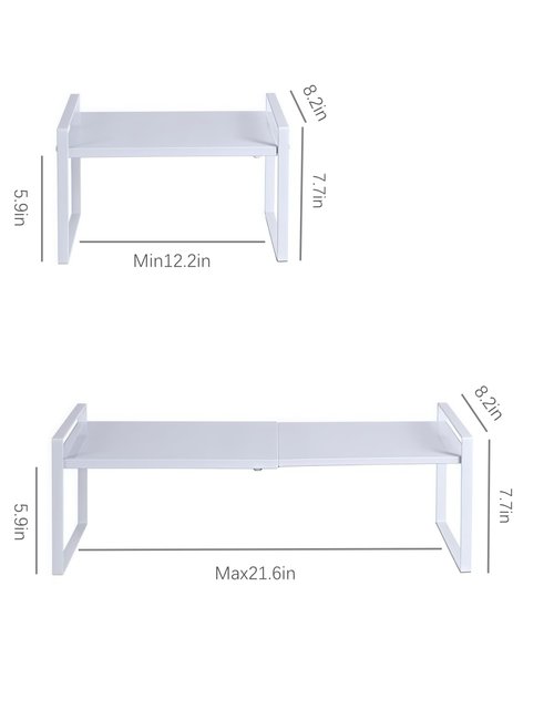 Expandable Cabinet Shelf Organizer Riser for Kitchen Pantry Cupboard Under Sink Countertop (white, 8.2’’D * 12.2-21.6’’W * 7.7’’H)