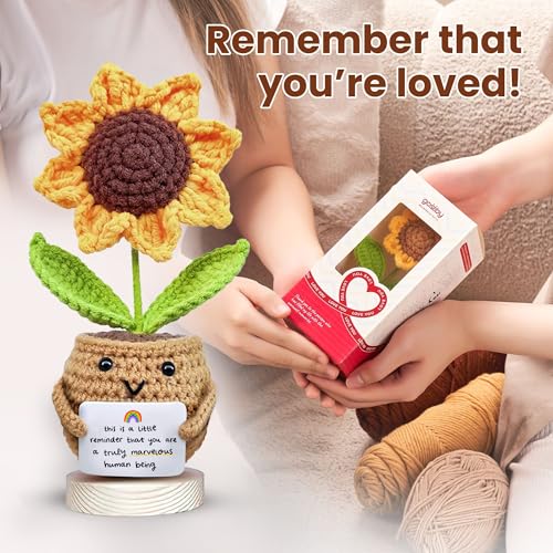 Handmade Crochet Sunflower Emotional Support Gift with Message Card