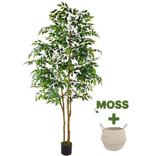 7ft Artificial Ficus Tree with Woven Basket - Realistic Faux Plant