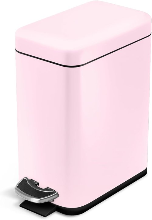 Home Zone Living 1.3 Gallon Stainless Steel Trash Can - Slim Design with Lid & Step Pedal | Matte Pink
