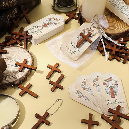 100-Piece Funeral Favor Set with Wooden Cross Keychains and Thank You Cards