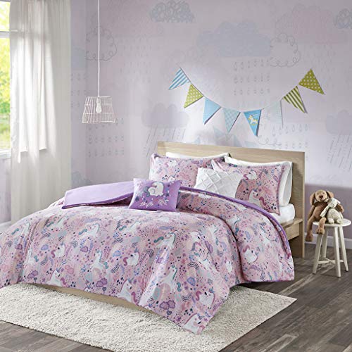 Kids Unicorn Twin Duvet Cover Set - 4-Piece Cotton Bedding with Pillows