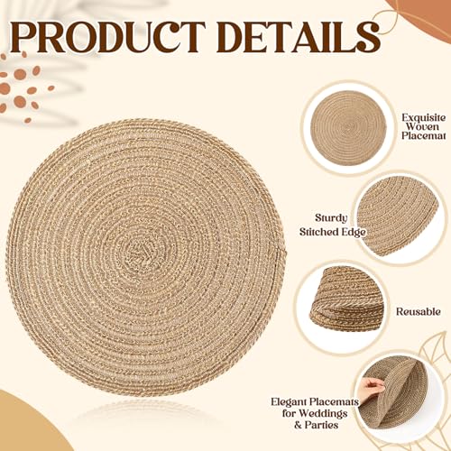 24 Pcs 12 Inch Round Jute Burlap Placemats Boho Farmhouse Dining Set