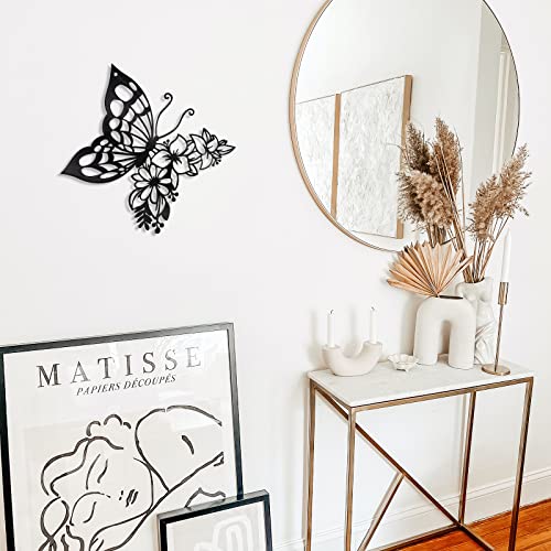Metal Butterfly Flower Wall Art - 10.6-Inch Black Boho Hanging Decor