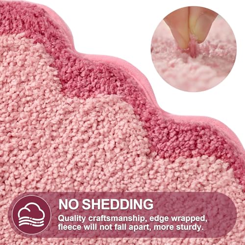 ORTIGIA Pink Scalloped Bath Mat, 17x24 Microfiber Non-Slip Rug