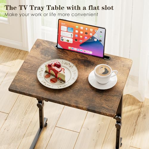 Adjustable C-Shaped Folding TV Tray Table - Portable Snack End Table