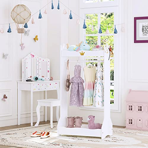 Kids Dress Up Costume Closet with Hanging Rack and Storage Shelves, White
