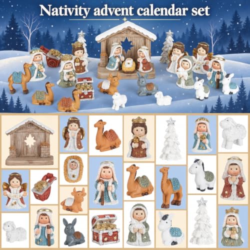 Nativity Advent Calendar 2026 for Kids – 24 Day Light-Up Nativity Scene Set