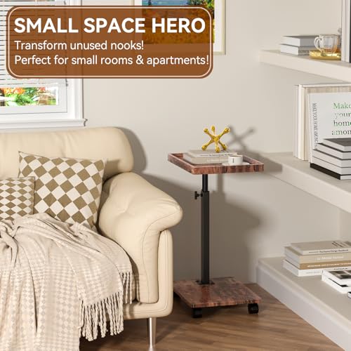 Adjustable C-Shaped Rolling Side Table with Swivel Tray and Wheels