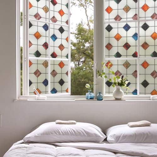Frosted Geometric Stained Glass Window Film - 17.7in x 78.7in