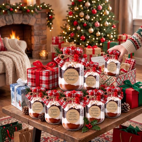 Thyle 6-Piece Christmas Mason Jar Set 16 oz – Hot Cocoa Supplies with Plaid Décor